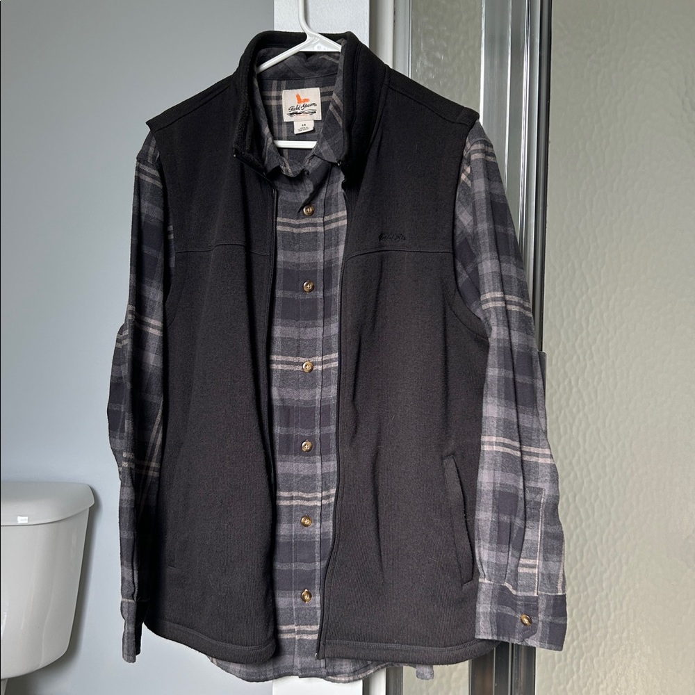 Field & Stream Gray Plaid Shirt and zippered vest size L